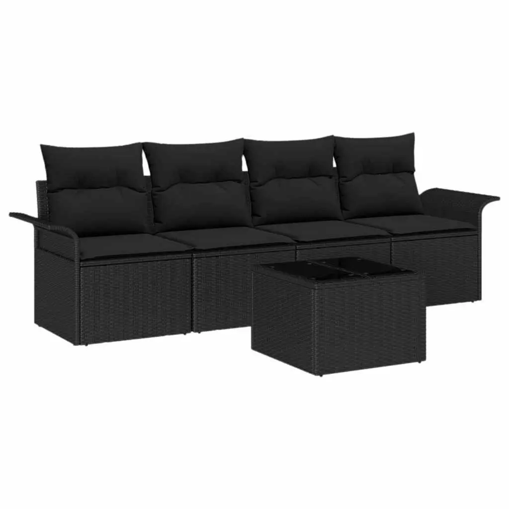 Modular Outdoor Sofa Set 5 pcs Garden Furniture Black Poly Rattan with Cushions