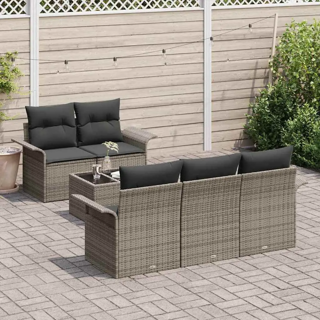 Outdoor Garden Sofa Set 6 Pieces Grey Poly Rattan Modular Patio Furniture with