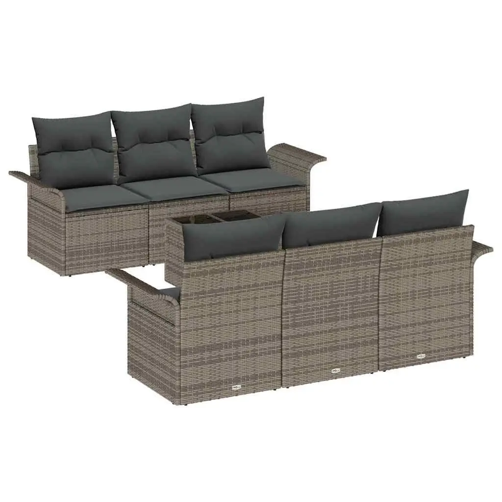 Garden Sofa Set 7 pcs Grey Poly Rattan Contemporary Outdoor Furniture Modular