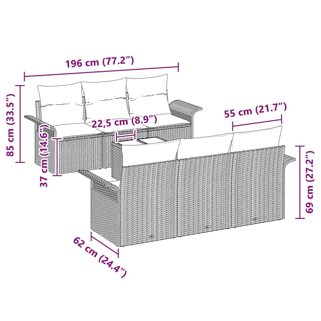 Garden Sofa Set 7 pcs Grey Poly Rattan Contemporary Outdoor Furniture Modular