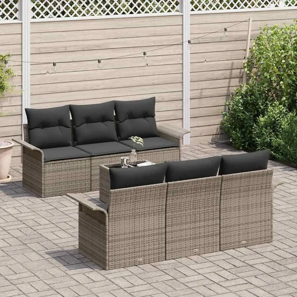 Garden Sofa Set 7 pcs Grey Poly Rattan Contemporary Outdoor Furniture Modular