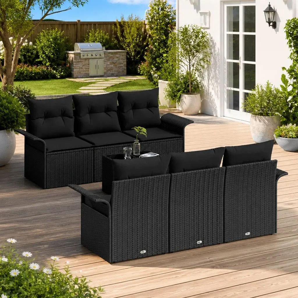 Garden Sofa Set 7 Piece Outdoor Furniture Modular Black Poly Rattan Lounge Suite