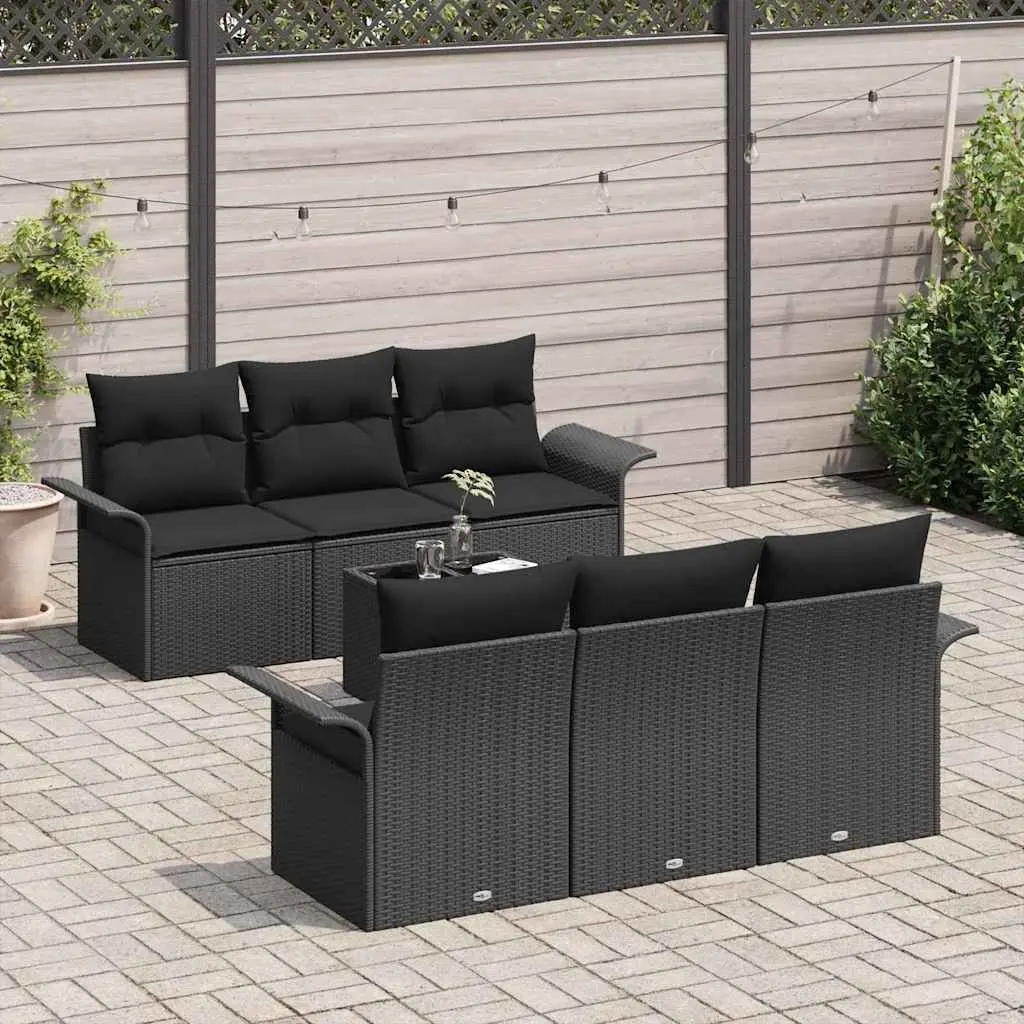 Garden Sofa Set 7 Piece Outdoor Furniture Modular Black Poly Rattan Lounge Suite