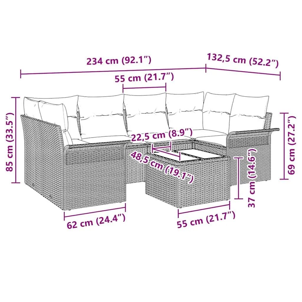 Garden Sofa Set 7 Piece Modular Seating Grey Outdoor Furniture Patio