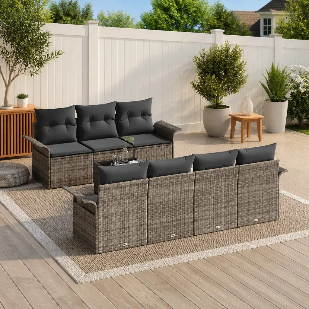 Garden Sofa Set Modular Outdoor Furniture Grey Poly Rattan 8 Piece