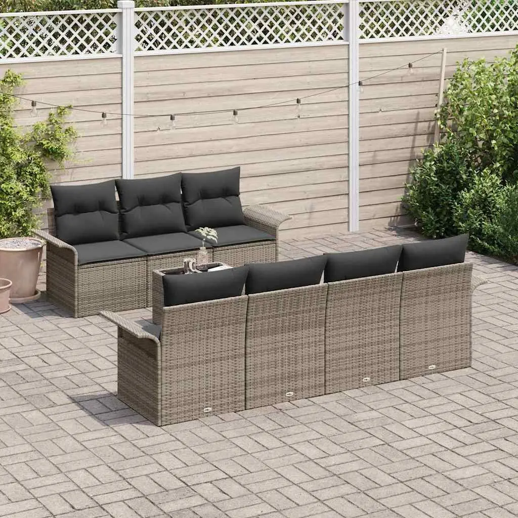 Garden Sofa Set Modular Outdoor Furniture Grey Poly Rattan 8 Piece