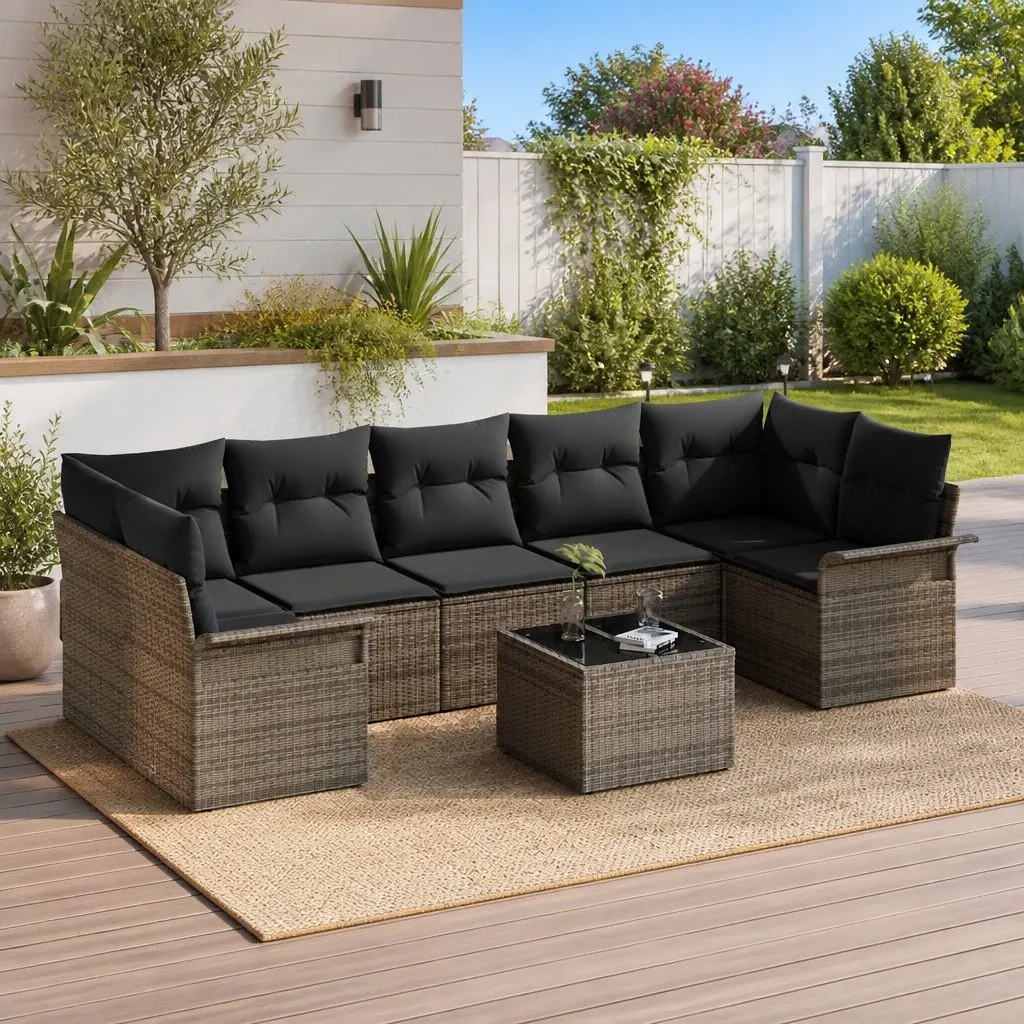 Garden Sofa Set Modular Outdoor Furniture 8 Piece Grey Poly Rattan with Cushions