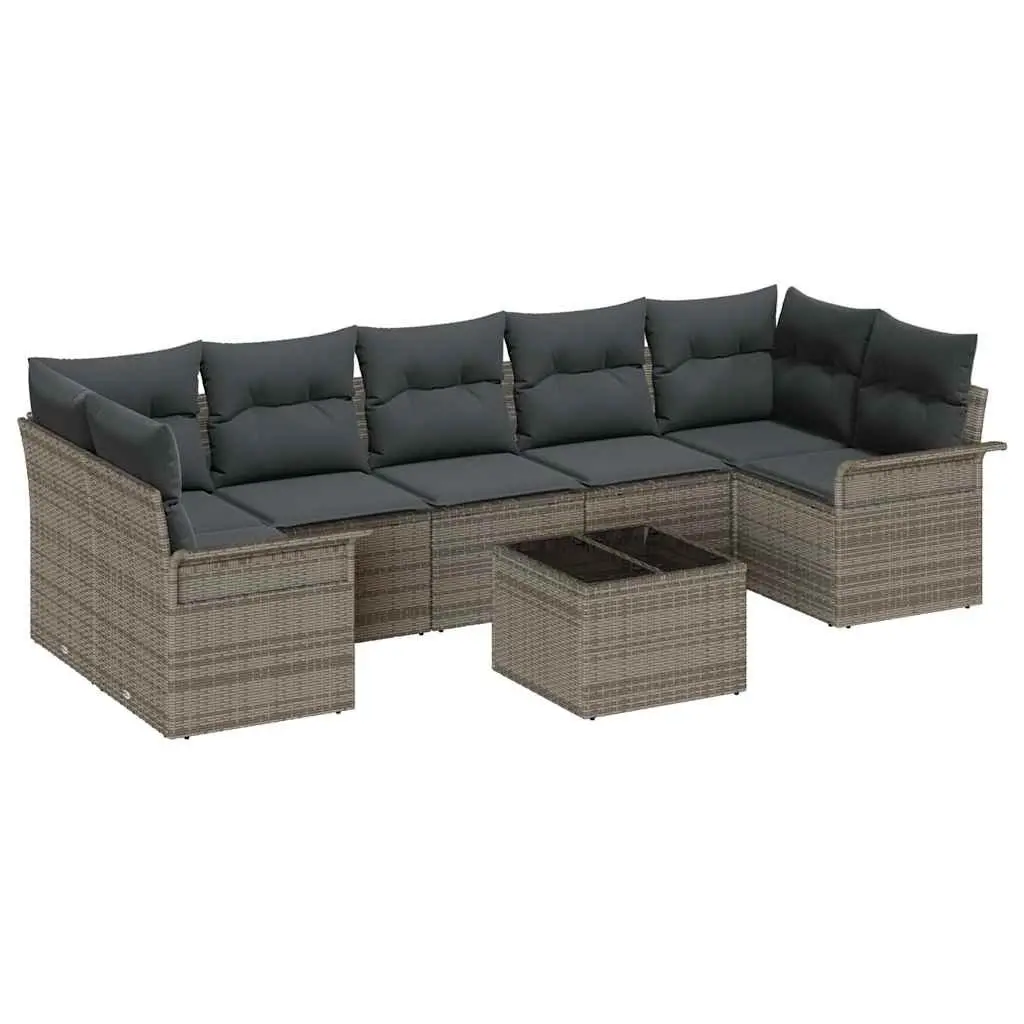 Garden Sofa Set Modular Outdoor Furniture 8 Piece Grey Poly Rattan with Cushions
