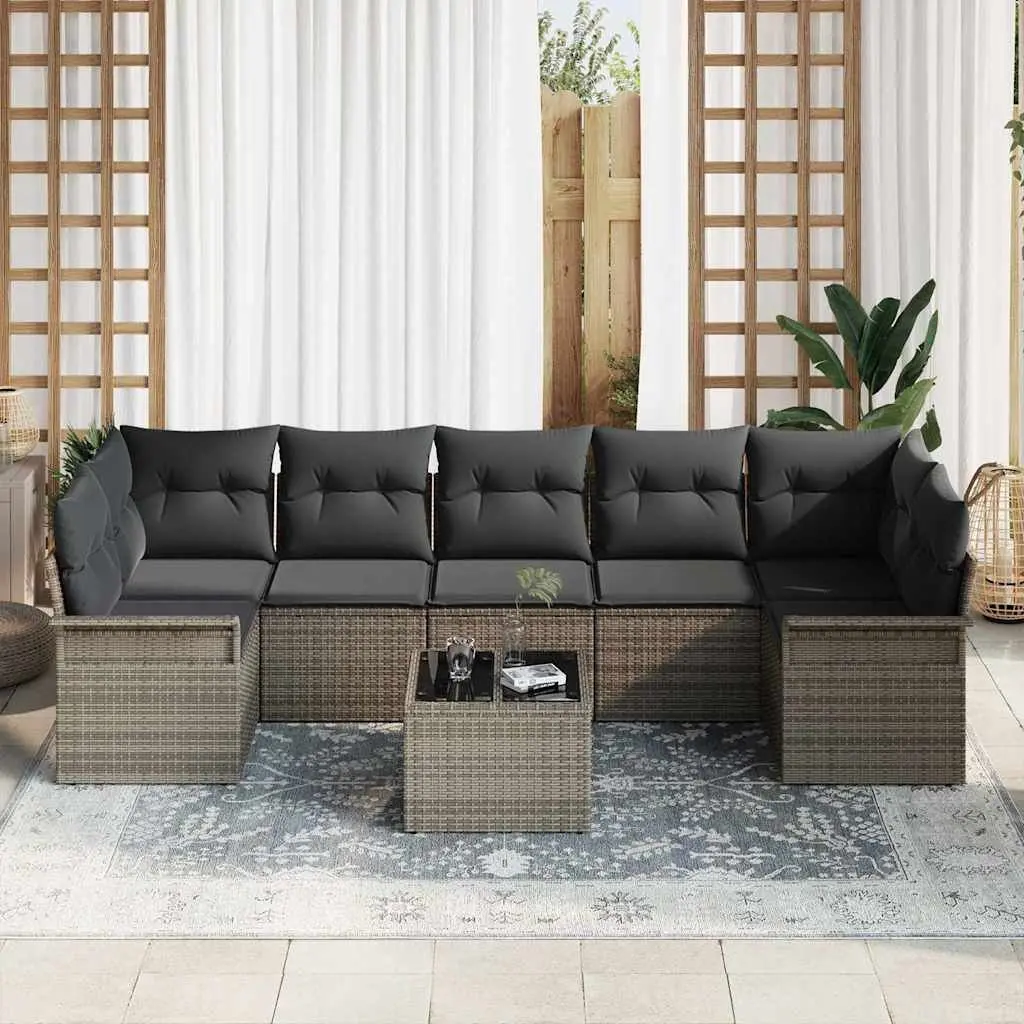 Garden Sofa Set Modular Outdoor Furniture 8 Piece Grey Poly Rattan with Cushions