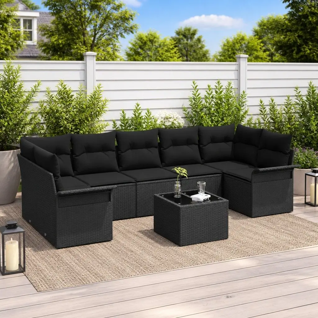 Outdoor Garden Sofa Set 8 Pieces Black Poly Rattan Modular Furniture With