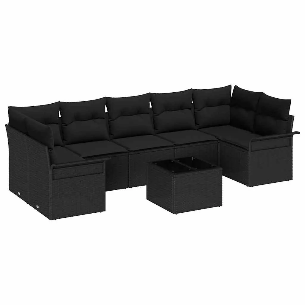Outdoor Garden Sofa Set 8 Pieces Black Poly Rattan Modular Furniture With