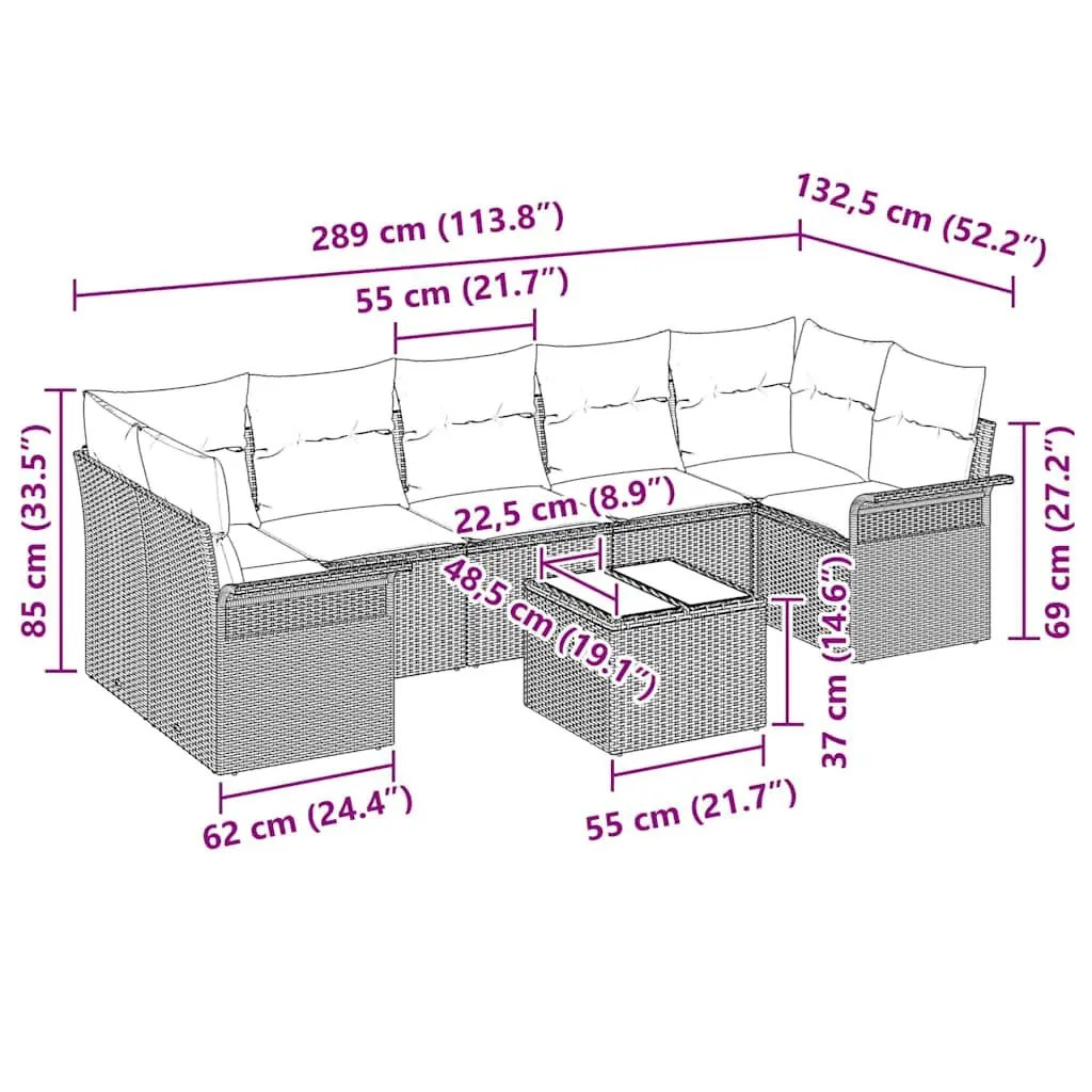Outdoor Garden Sofa Set 8 Pieces Black Poly Rattan Modular Furniture With