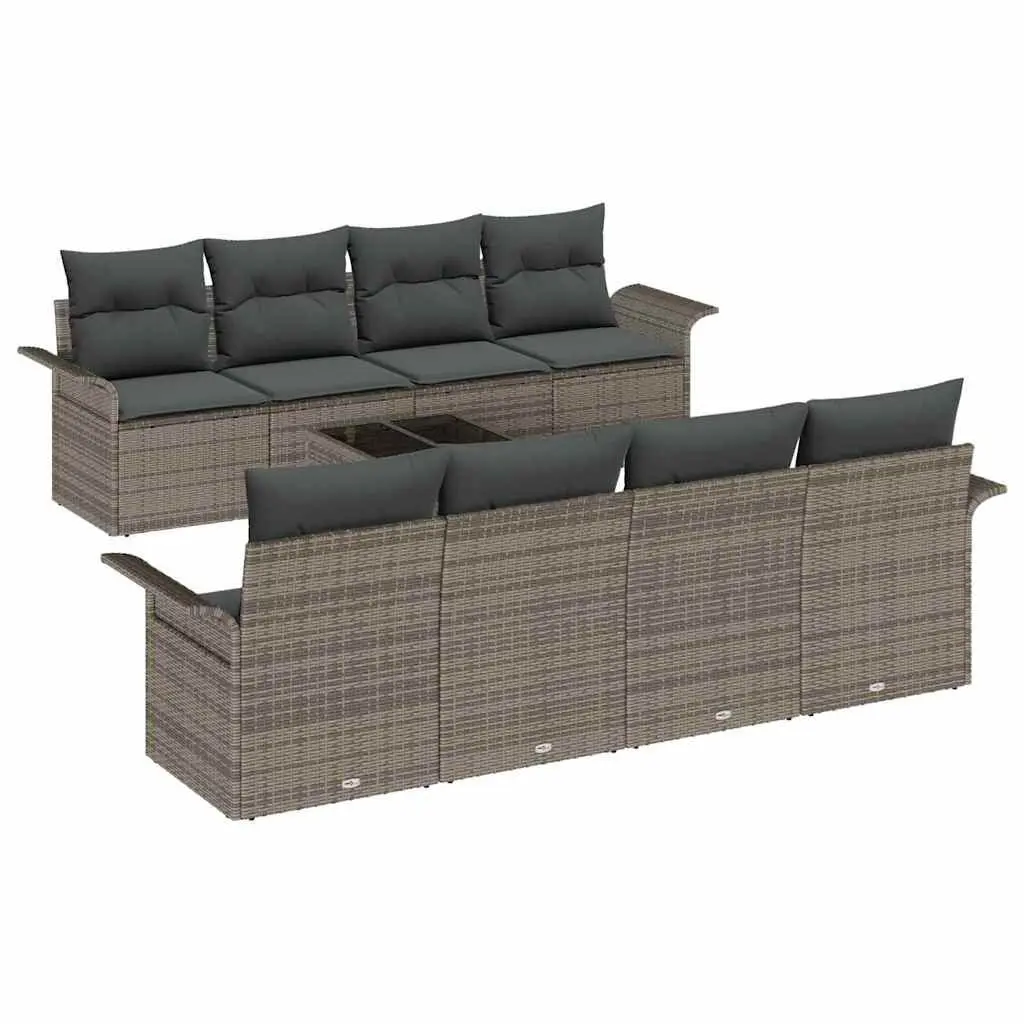 9 Piece Outdoor Garden Sofa Set Modular Patio Furniture Grey Poly Rattan