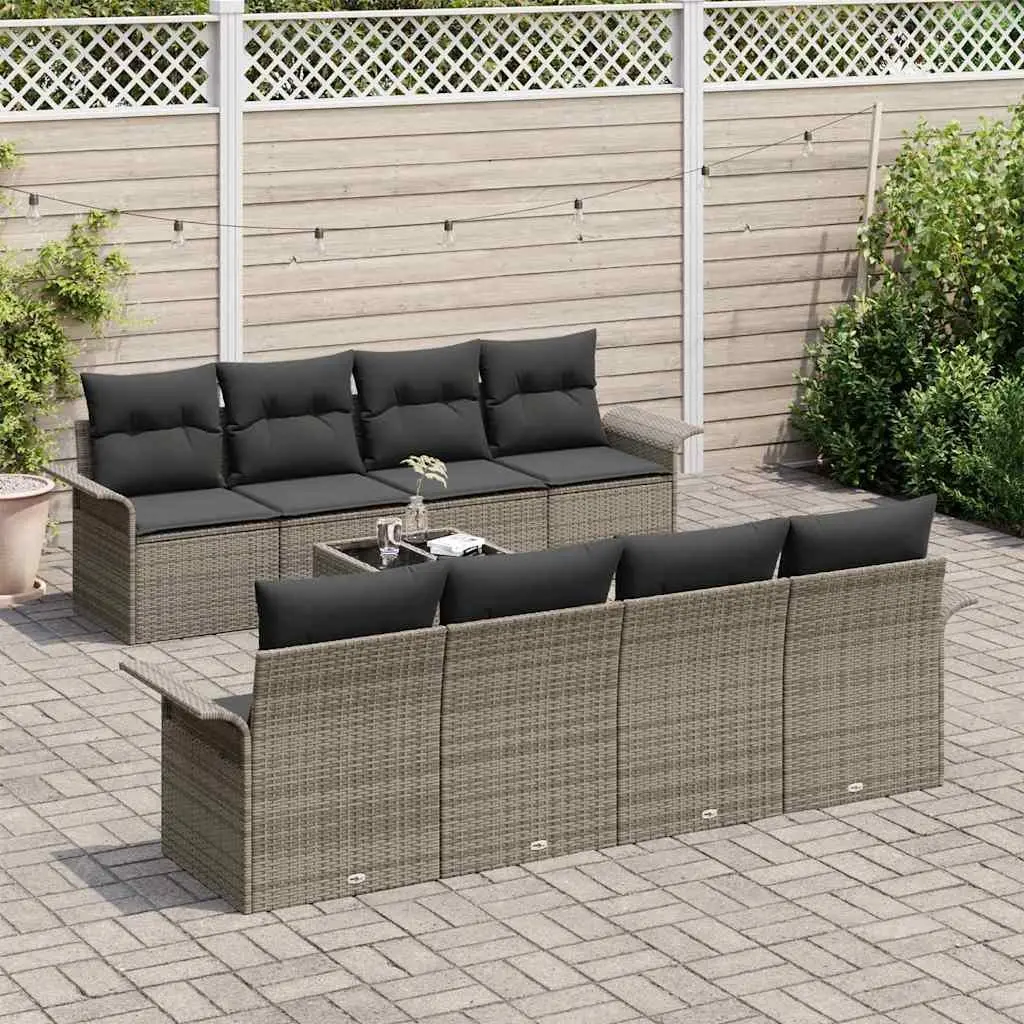 9 Piece Outdoor Garden Sofa Set Modular Patio Furniture Grey Poly Rattan