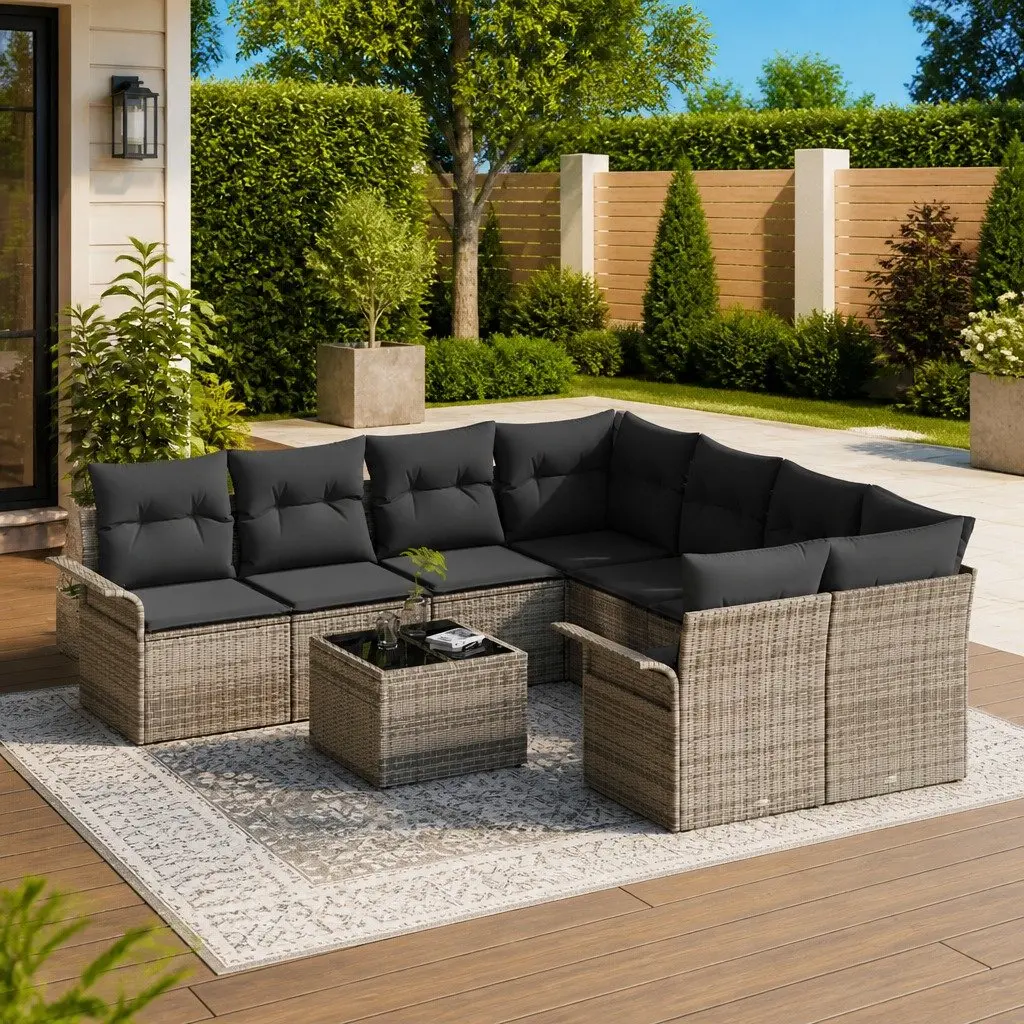 Garden Sofa Set Outdoor Furniture Modular Seating 9 Piece Grey Poly Rattan