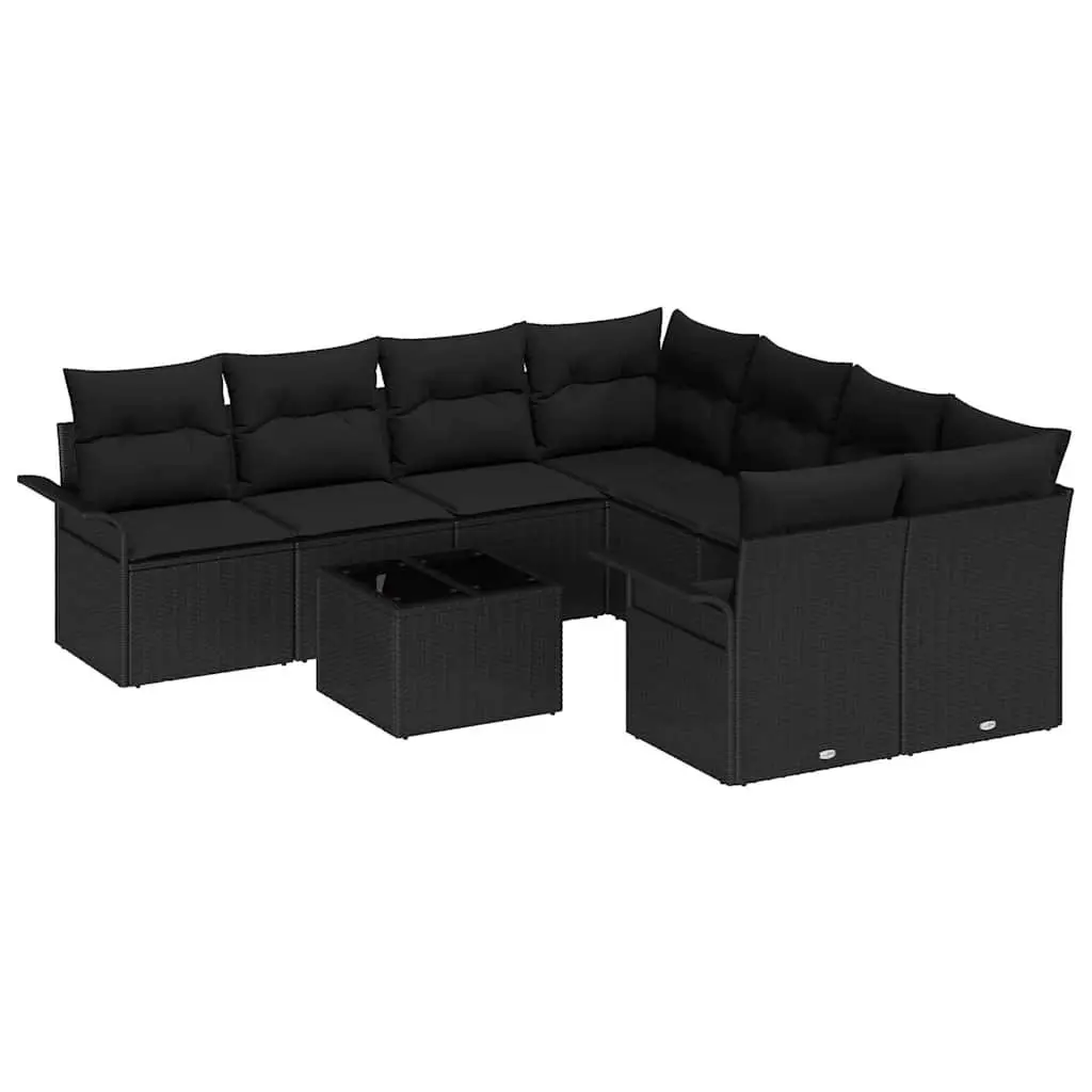 Garden Sofa Set 9 Pieces Outdoor Furniture Patio Poly Rattan Black Modular