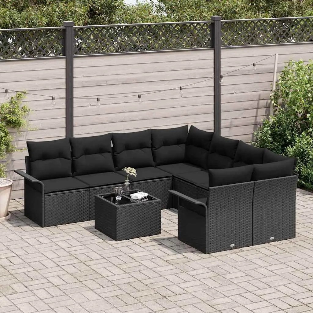 Garden Sofa Set 9 Pieces Outdoor Furniture Patio Poly Rattan Black Modular