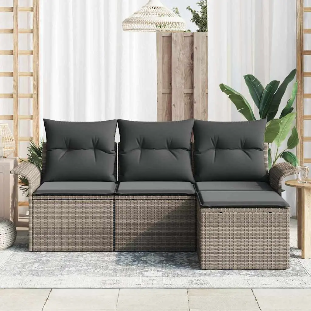 4 Piece Grey Poly Rattan Sofa Set for Outdoor Relaxation with Cushions Garden Patio Furniture