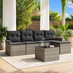 Durable 6-Piece Grey Poly Rattan Sofa Set for Outdoors