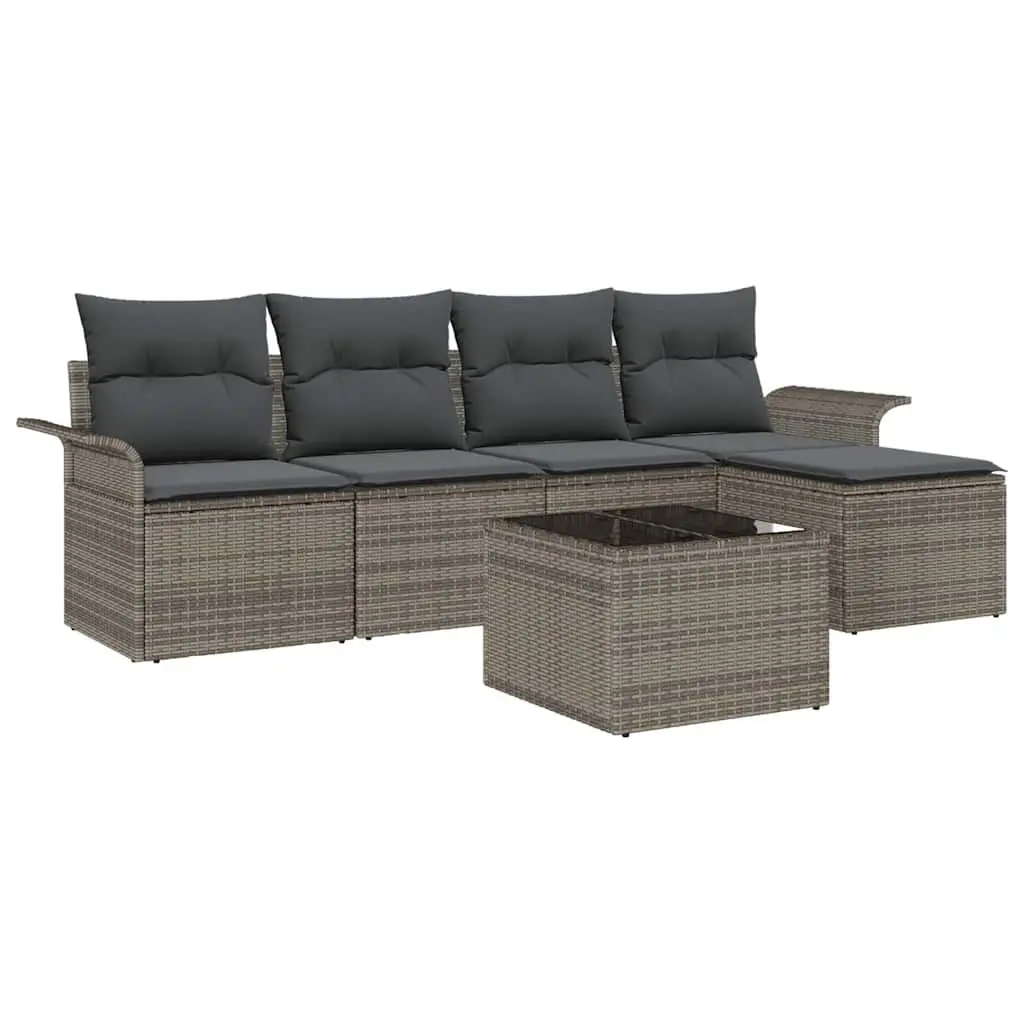 6-Piece Grey Poly Rattan Sofa Set for Outdoors