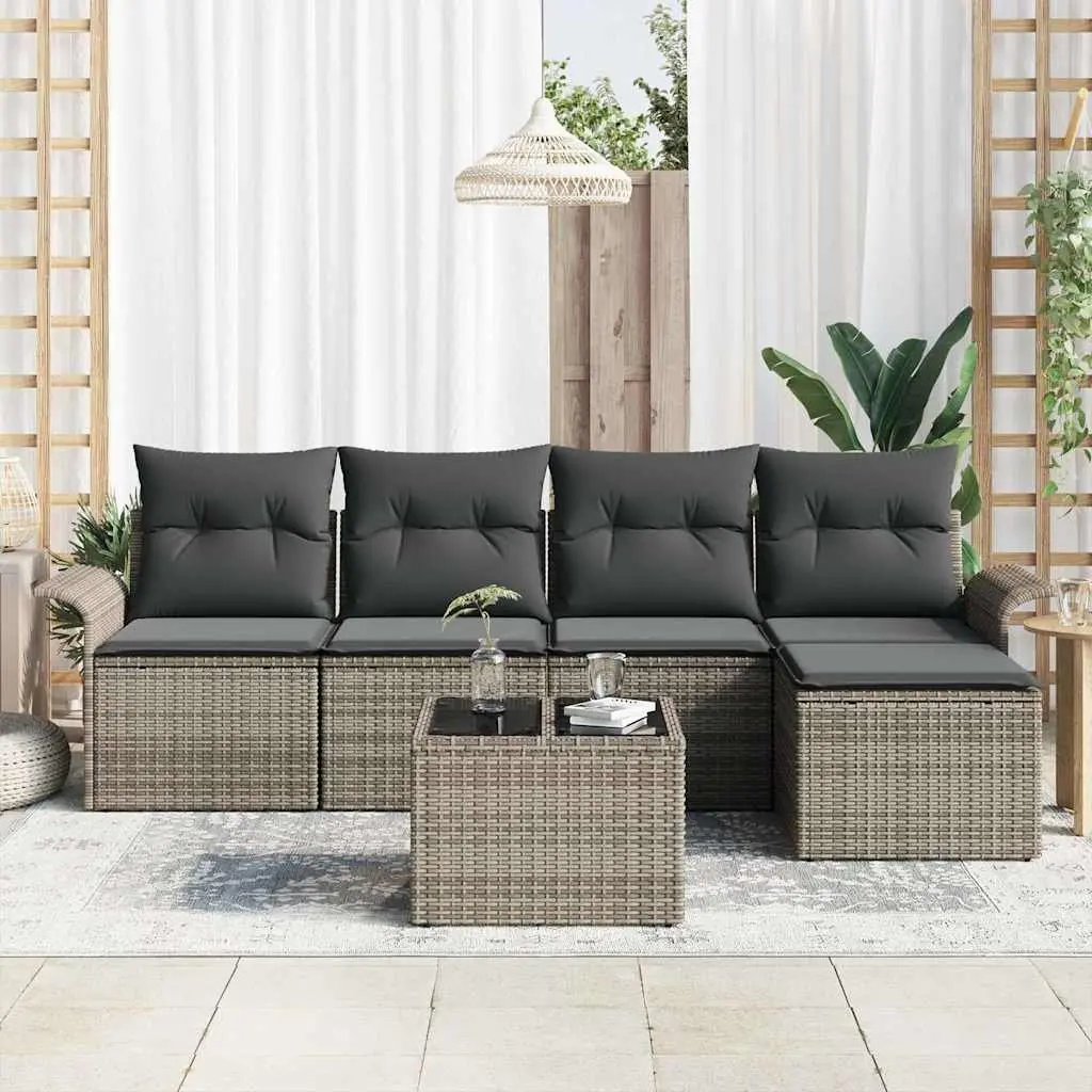 6-Piece Grey Poly Rattan Sofa Set for Outdoors