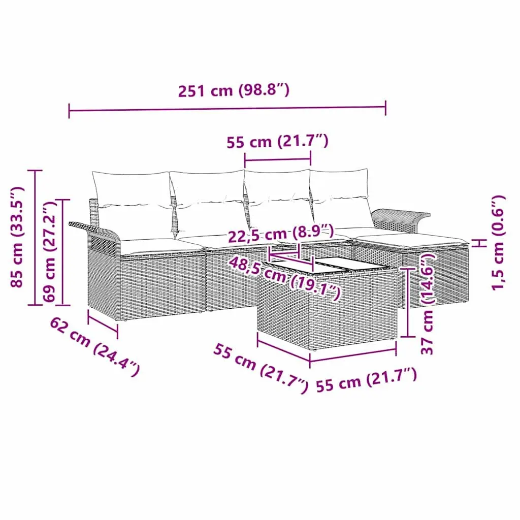 6-Piece Outdoor Sofa Set in Black