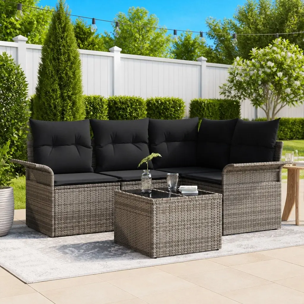 Garden Sofa Set 5 Piece Modular Outdoor Furniture Grey Poly Rattan