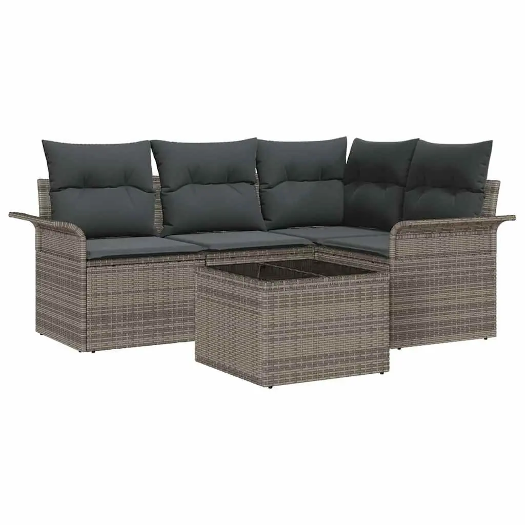 Garden Sofa Set 5 Piece Modular Outdoor Furniture Grey Poly Rattan