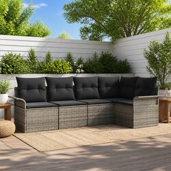 Comfortable 5-Piece Grey Outdoor Sofa Set with Cushions
