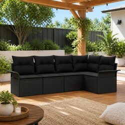 Reliable Black Poly Rattan Garden Sofa Set 5 Pieces for Comfort