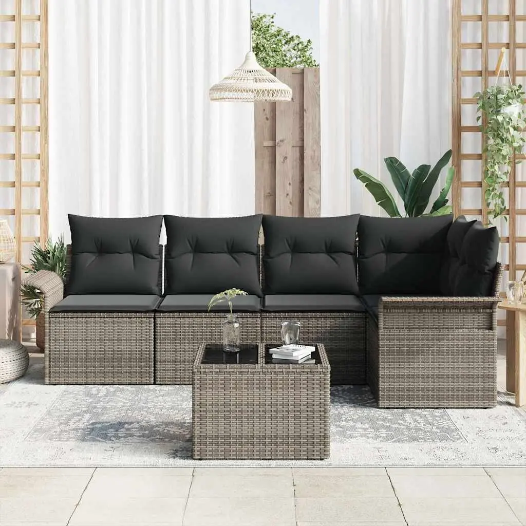 Garden Sofa Set 6 Piece Outdoor Furniture Poly Rattan Grey
