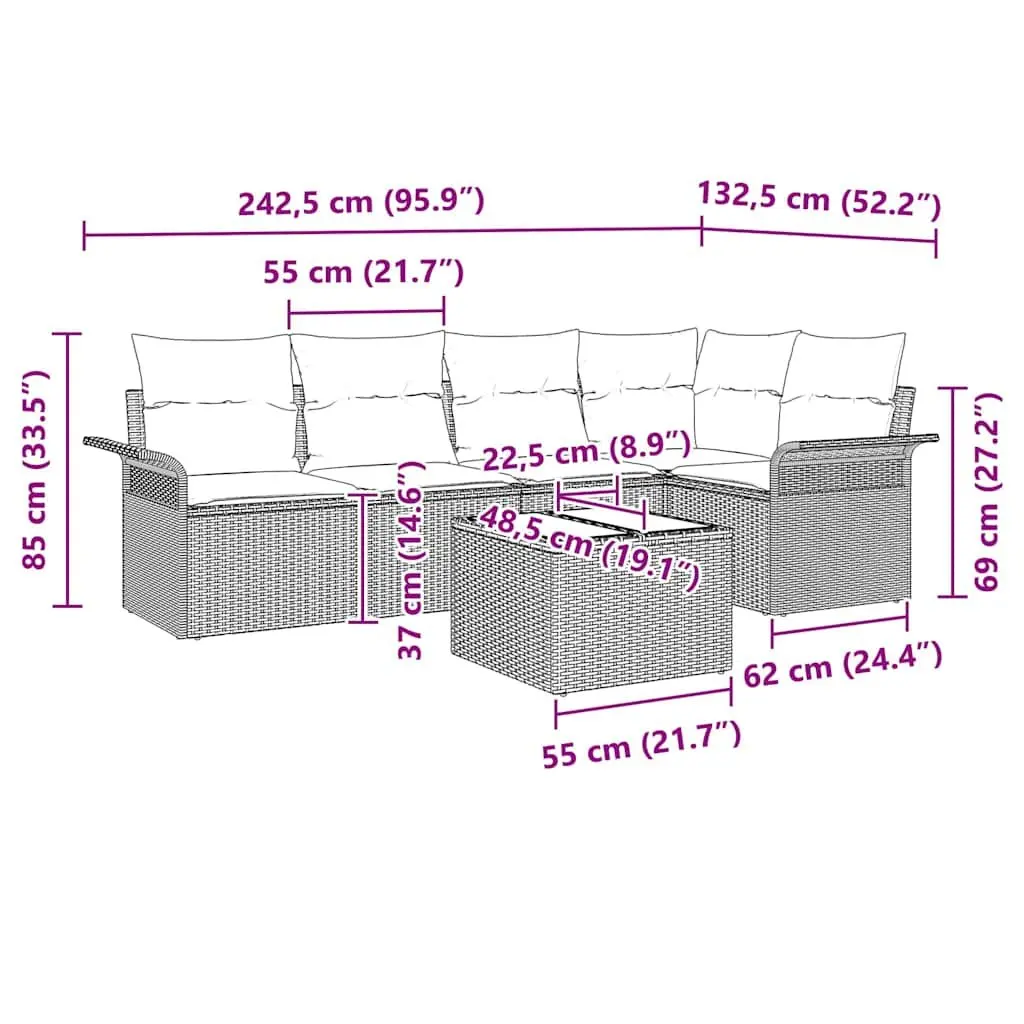 Garden Sofa Set Outdoor Seating 6 Piece Poly Rattan Black with Cushions