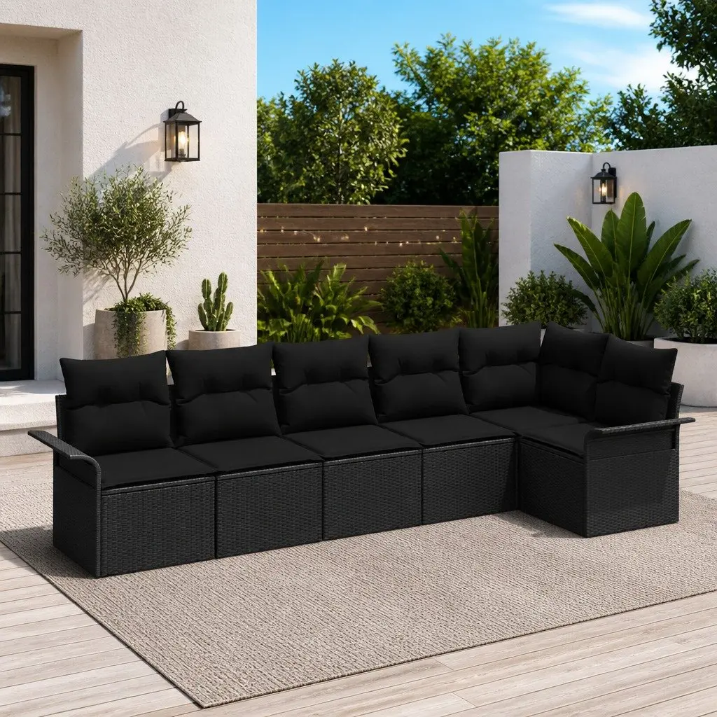 6-Piece Black Rattan Sofa Set
