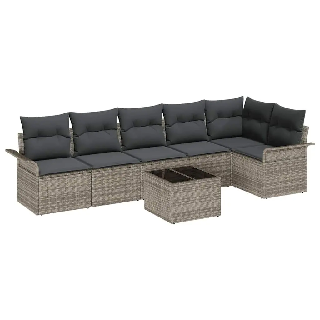 Garden Sofa Set 7 Pieces Grey Poly Rattan Outdoor Furniture Patio Sectional
