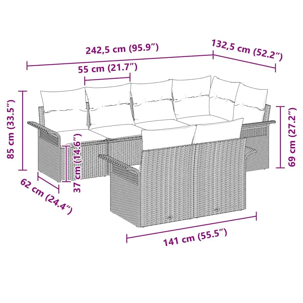 Garden Sofa Set Outdoor Furniture 7 Piece Grey Poly Rattan Patio Seating