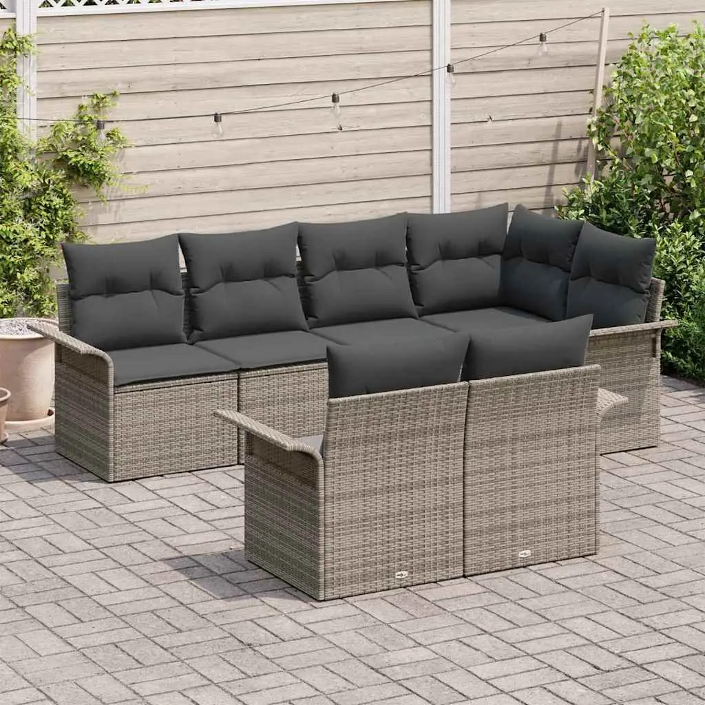 Garden Sofa Set Outdoor Furniture 7 Piece Grey Poly Rattan Patio Seating