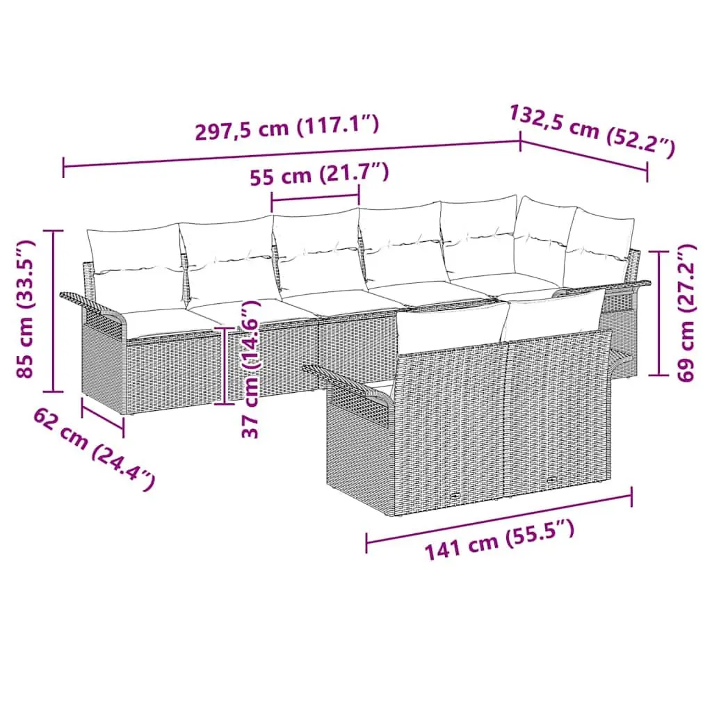 Garden Sofa Set 8 Piece Grey Poly Rattan Outdoor Furniture Lounger Patio Seating