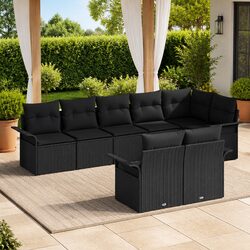 Comfortable Black Poly Rattan Sofa Set - 8 Pieces