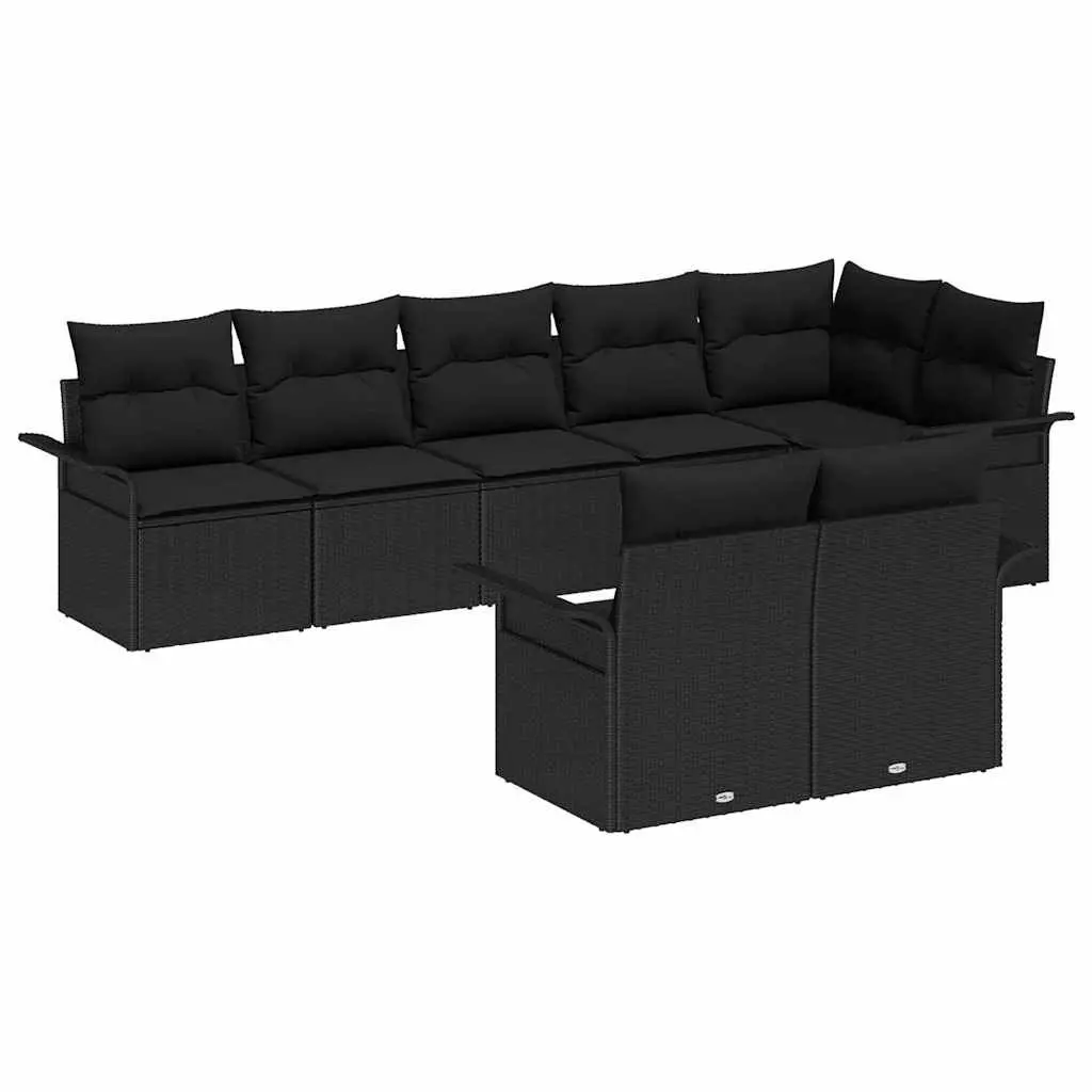 Garden Sofa Set 8 Pieces Black Poly Rattan Outdoor Furniture with Cushions