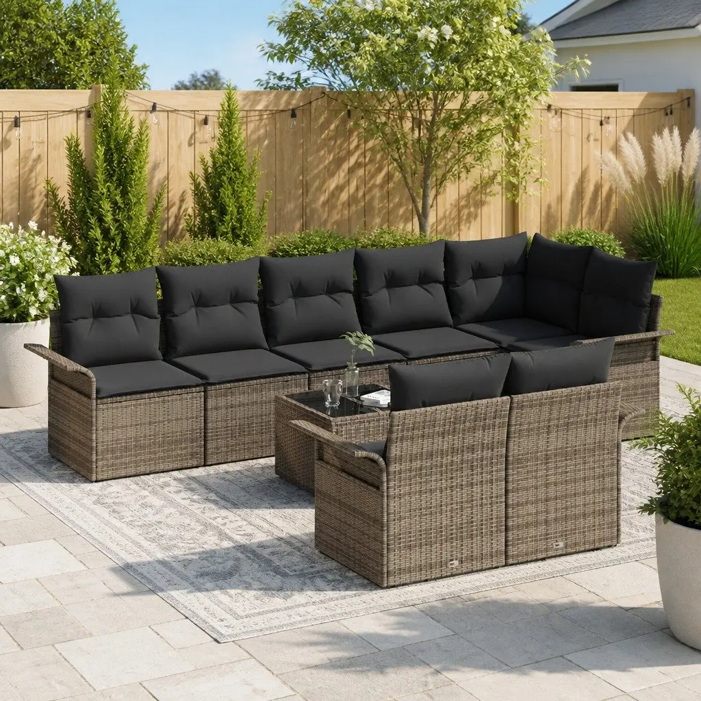 Garden Sofa Set 9 Piece Grey Poly Rattan Outdoor Furniture Adjustable Table