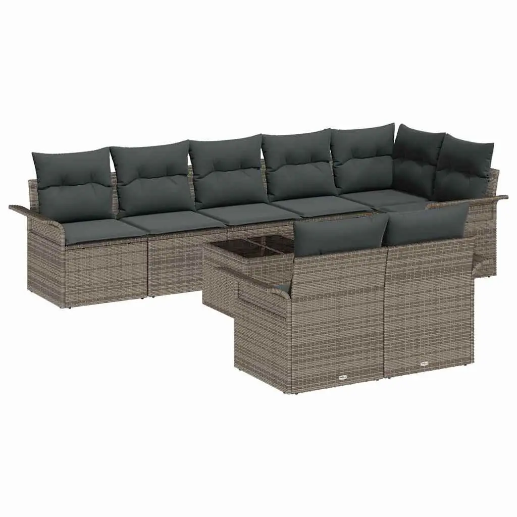 Garden Sofa Set 9 Piece Grey Poly Rattan Outdoor Furniture Adjustable Table