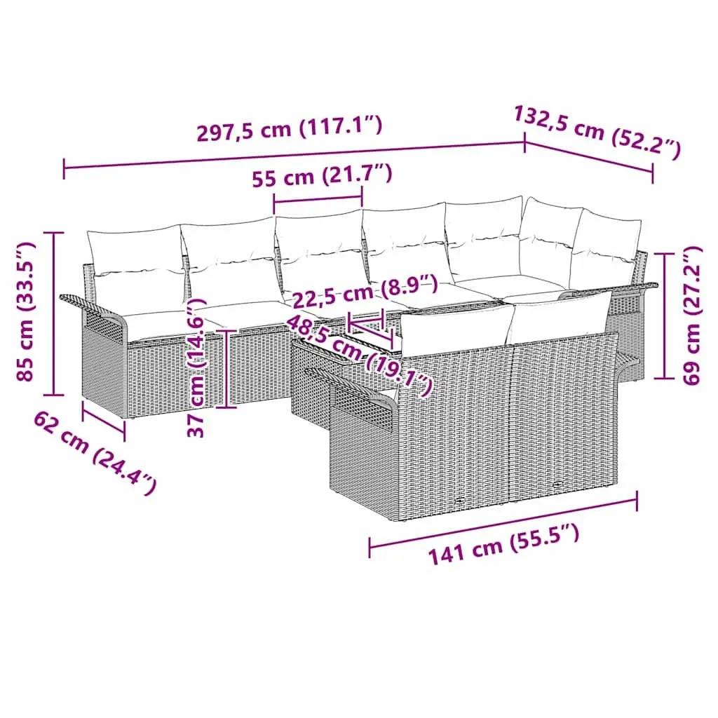 Garden Sofa Set 9 Piece Grey Poly Rattan Outdoor Furniture Adjustable Table