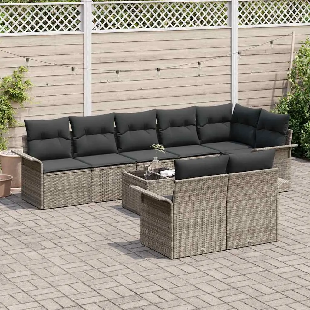 Garden Sofa Set 9 Piece Grey Poly Rattan Outdoor Furniture Adjustable Table
