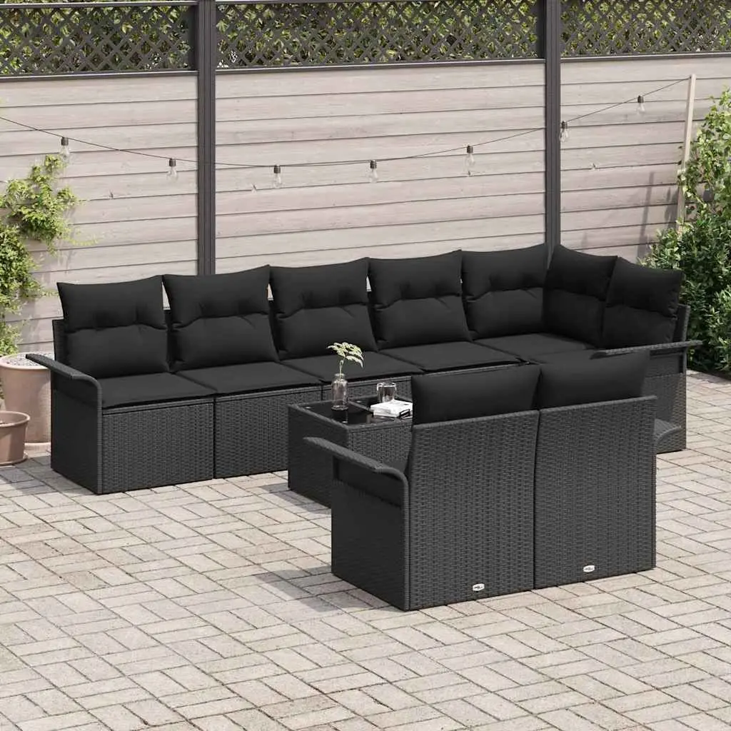 Garden Sofa Set Outdoor Lounge 9 Piece Black Poly Rattan Modular Patio Furniture