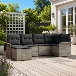 Comfortable 6-Piece Grey Garden Sofa Set with Storage