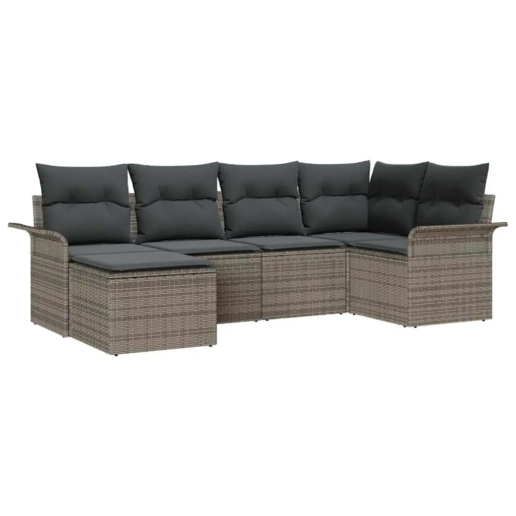 Grey Poly Rattan Garden Sofa Set Modular Outdoor Furniture 6 Piece with Storage