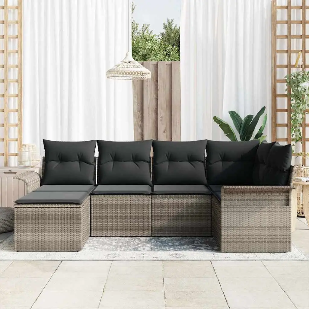 Grey Poly Rattan Garden Sofa Set Modular Outdoor Furniture 6 Piece with Storage