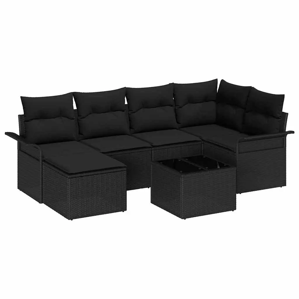 7-Piece Black Garden Sofa Set with Storage