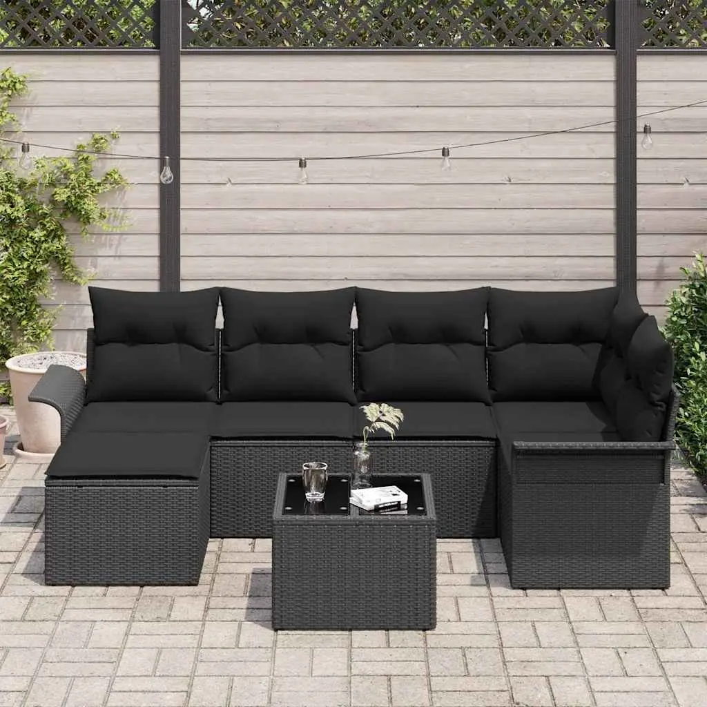 7-Piece Black Garden Sofa Set with Storage