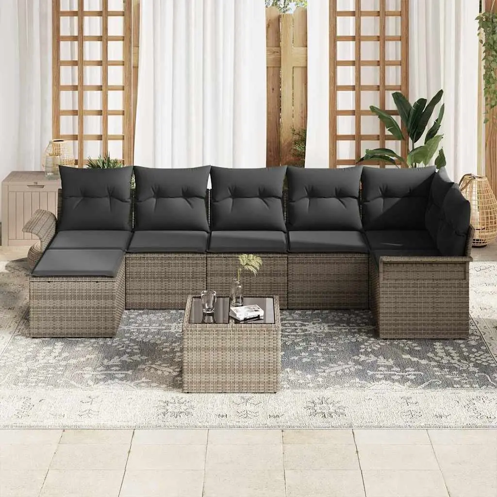 Garden Sofa Set 8 Pieces Grey Poly Rattan Outdoor Furniture with Cushions